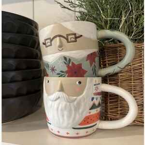 Anthropologie Fotini Tikkou Mr. Claus Mrs. Claus Mug Set 2 Holiday Mugs